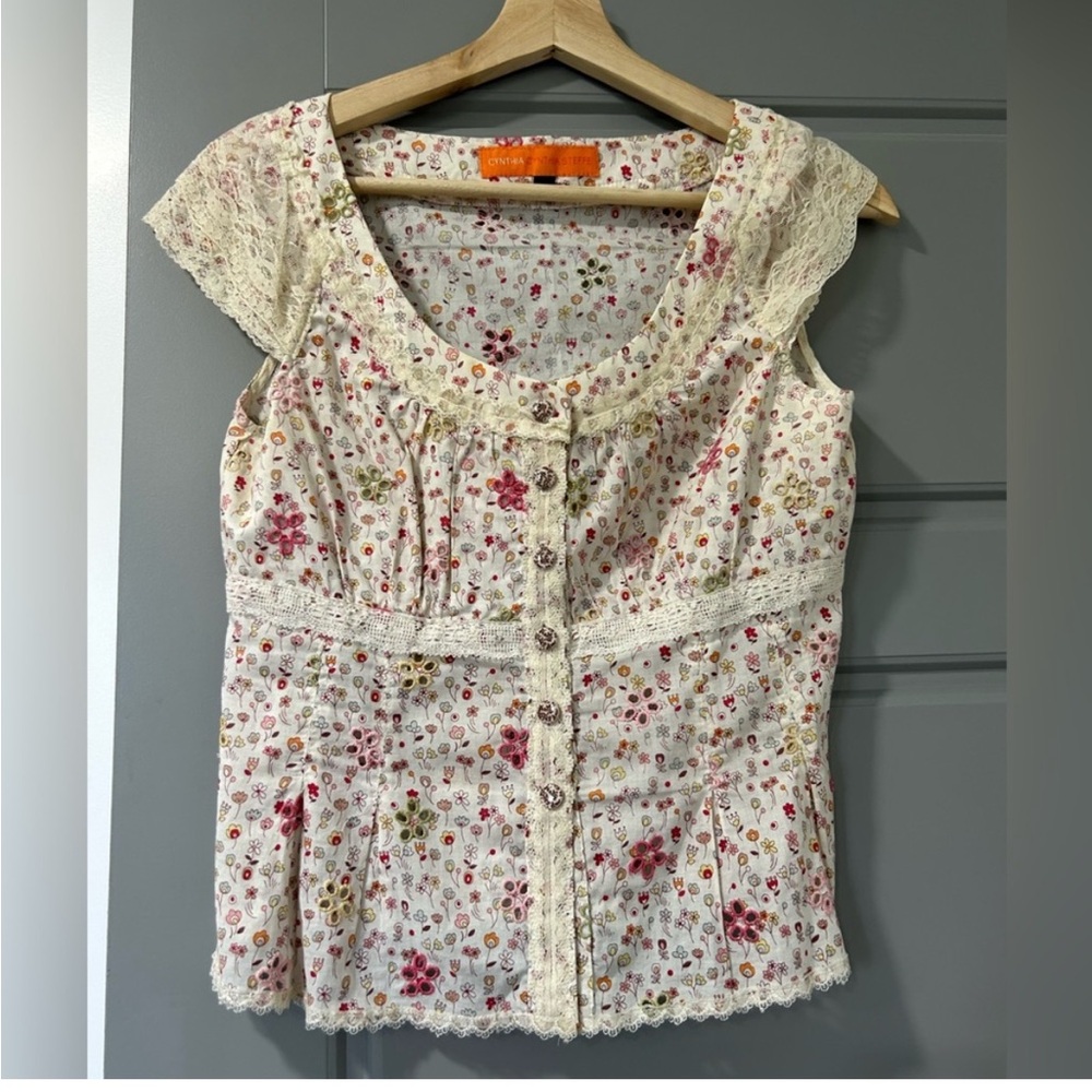 Cynthia Steffe Floral Button-down Eyelet Top